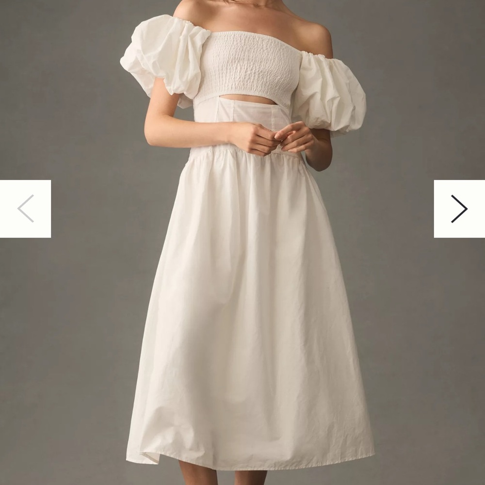 Anthropologie White Off-Shoulder Midi Dress